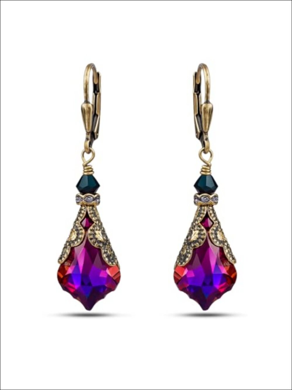 Vintage Victorian Style Dangle Drop Earrings with Austrian Crystal Leverback